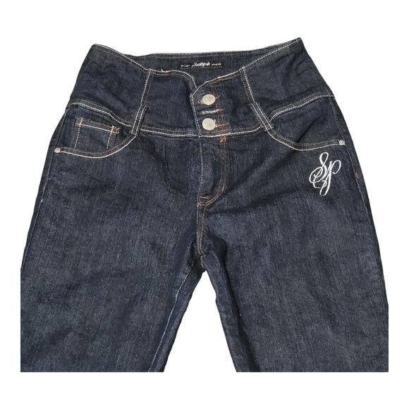 Southpole High Waist  Jeans Size 11 Stretch Denim Dark Blue Wash Embellished - Picture 2 of 9